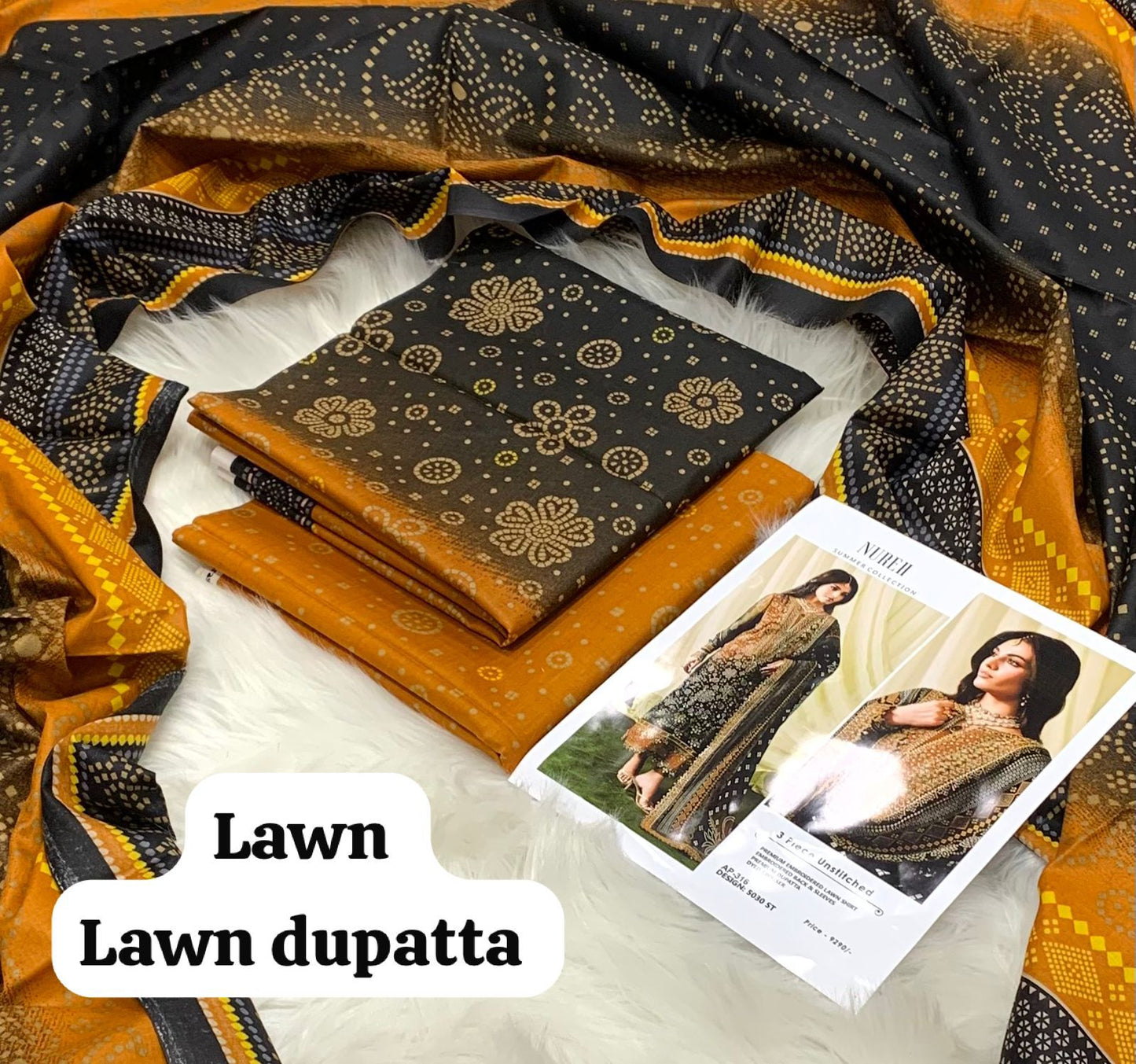 3-piece unstitched lawn suit by Nureh from the Summer Collection.