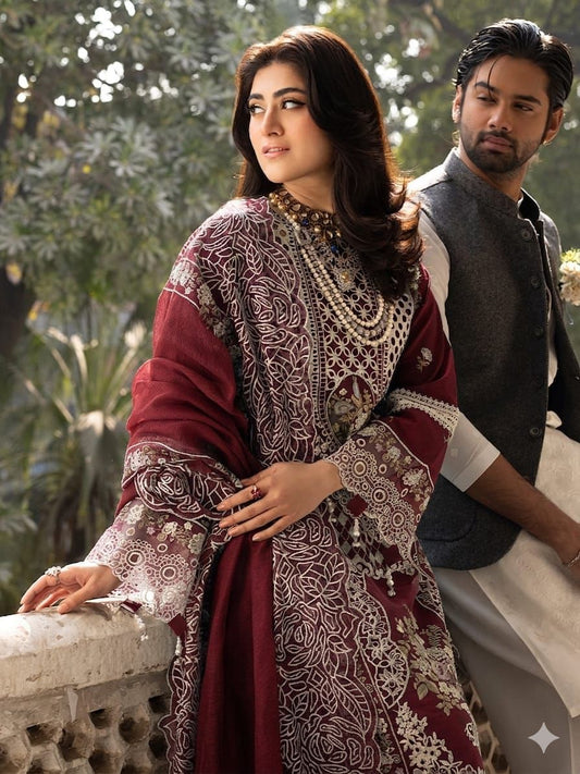 3-piece embroidered lawn suit by NNF from the Premium Luxury Lawn