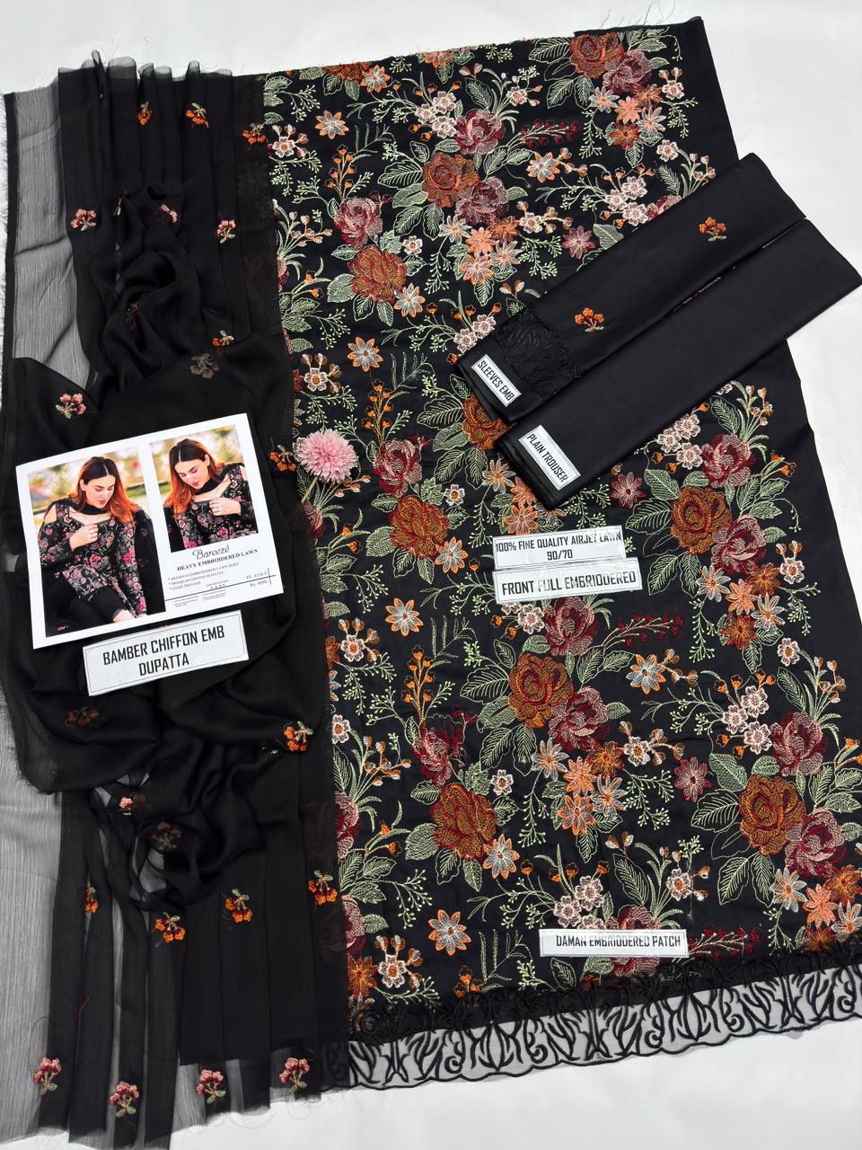 3-piece heavy embroidered lawn suit by Bareeze.