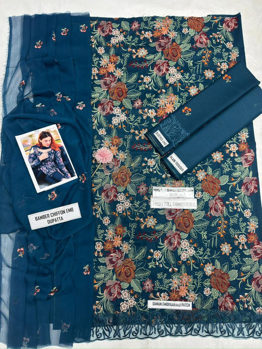 3-piece heavy embroidered lawn suit by Bareeze.