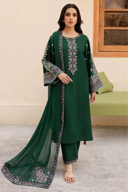 Batik Winter Collection BK-7625 – 3PC Embroidered Dhanak Suit (Teal Blue)