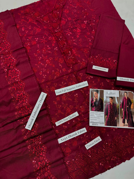 RajBari 1224 | Premium Airjet Dhanak Heavy Embroidery 3-Piece Winter Suit