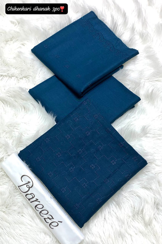 Bareeze Dhanak Embroidery Chikankari 3-Piece Suit - Teal Blue