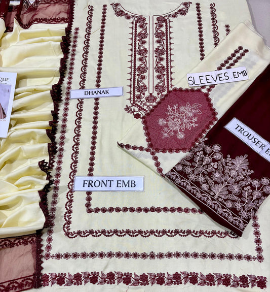Baroque NF 3020 Premium Dhanak Heavy Embroidered 3-Piece Winter Suit