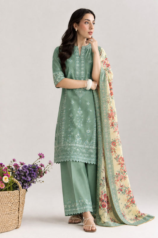 COCO 9061 Premium Dhanak Embroidered Suit with Wool Shawl