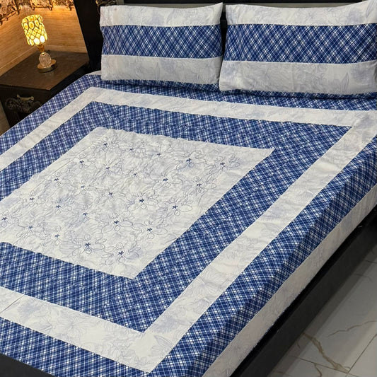King Size Patchwork Embroidered Bedsheet – Export Quality Cotton