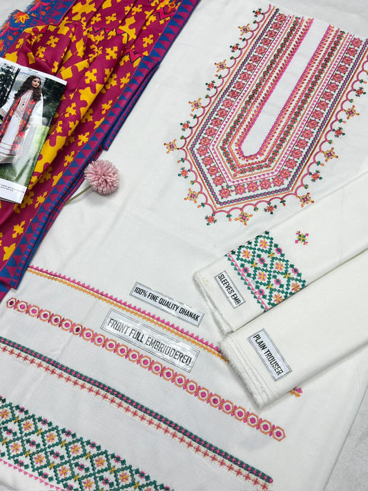 SAPHIRE 7600 Premium Airjet Dhanak Suit with Digital Print Wool Shawl