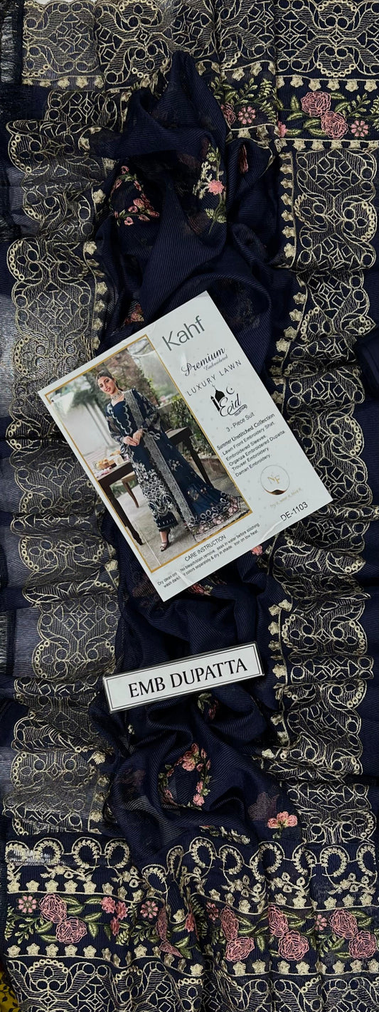 3-piece embroidered lawn suit by Kahf from the Premium Luxury Lawn