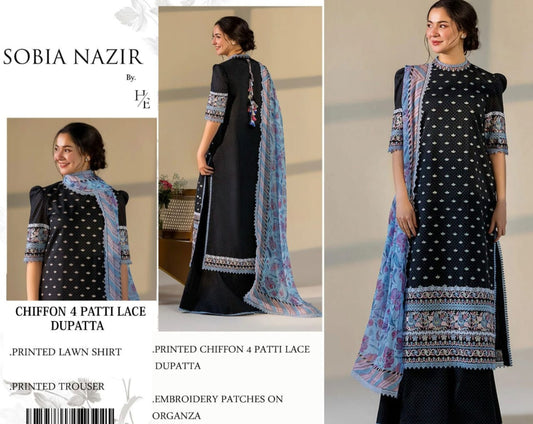 SOBIA NAZIR Lawn 3 Piece set in a classic black