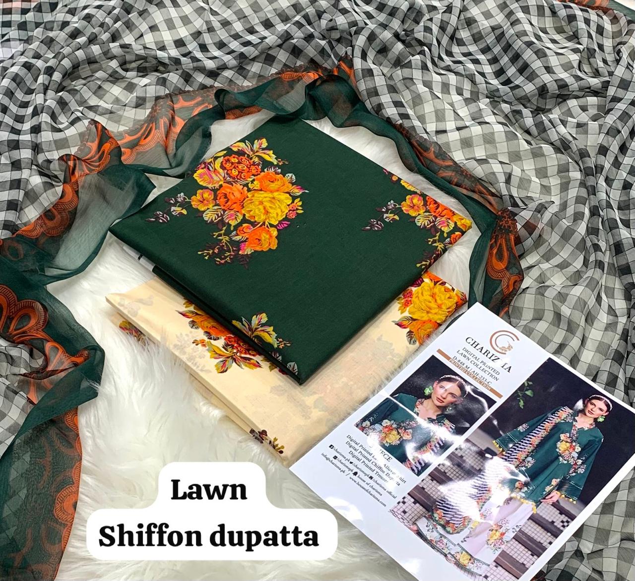 3-piece unstitched lawn suit by Charizma