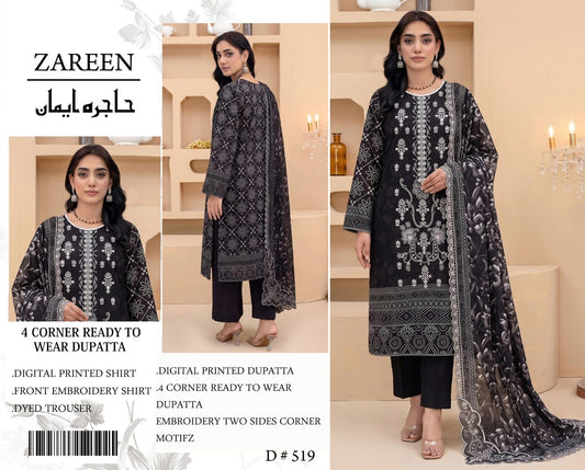 3-piece embroidered suit by Zareen from the Hajra Imaan collection.