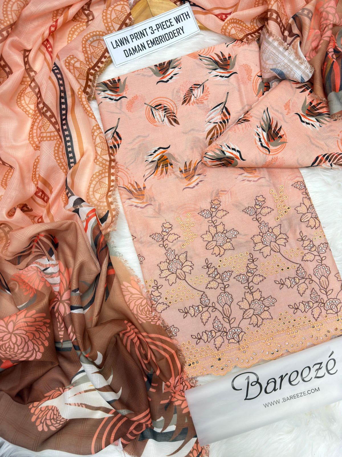 Bareeze 3-Piece Unstitched Lawn Suit with Daman Embroidery Vol.2 | Buy Online Pakistan | Bella's Creation