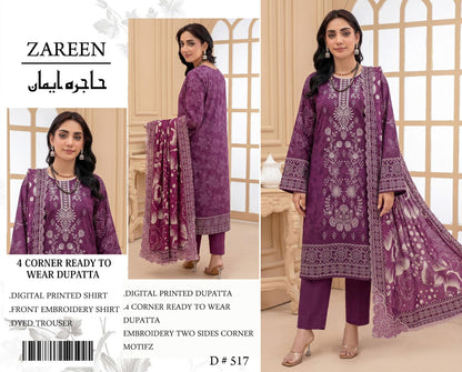 3-piece embroidered suit by Zareen from the Hajra Imaan collection.