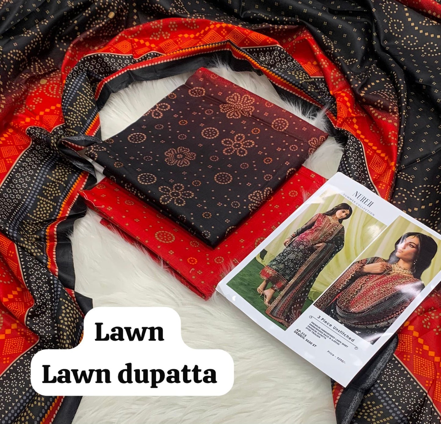 3-piece unstitched lawn suit by Nureh from the Summer Collection