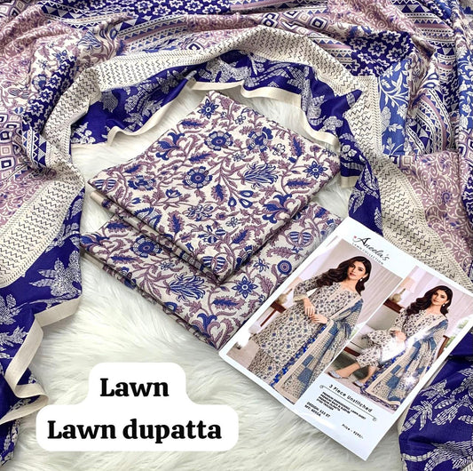 3-piece unstitched lawn suit by Aneela’s from the Lawn Collection