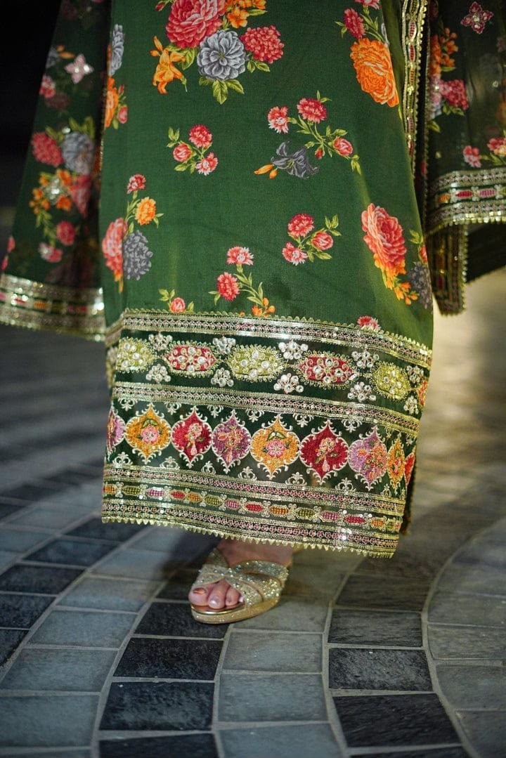 Forest Green 3-Piece Embroidered Suit | Zari & Sequin Work | Bella's Creation
