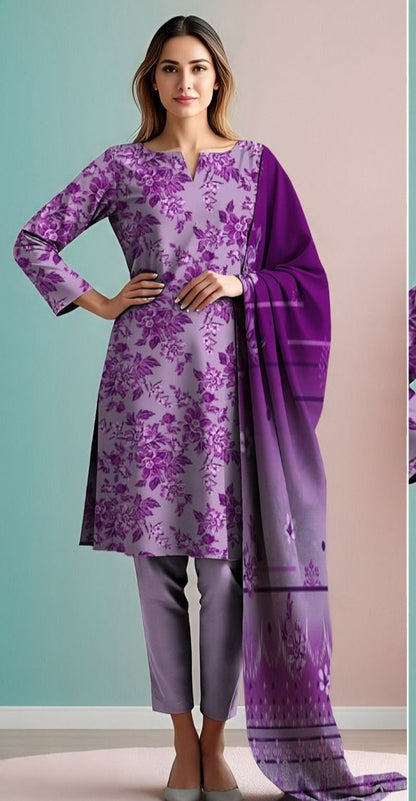 3 Piece Unstitched Digital Printed Lawn Suit