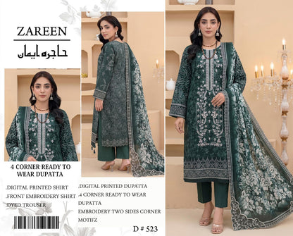 3-piece embroidered suit by Zareen from the Hajra Imaan collection.