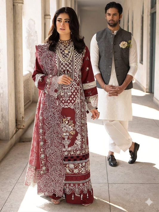 3-piece embroidered lawn suit by NNF from the Premium Luxury Lawn