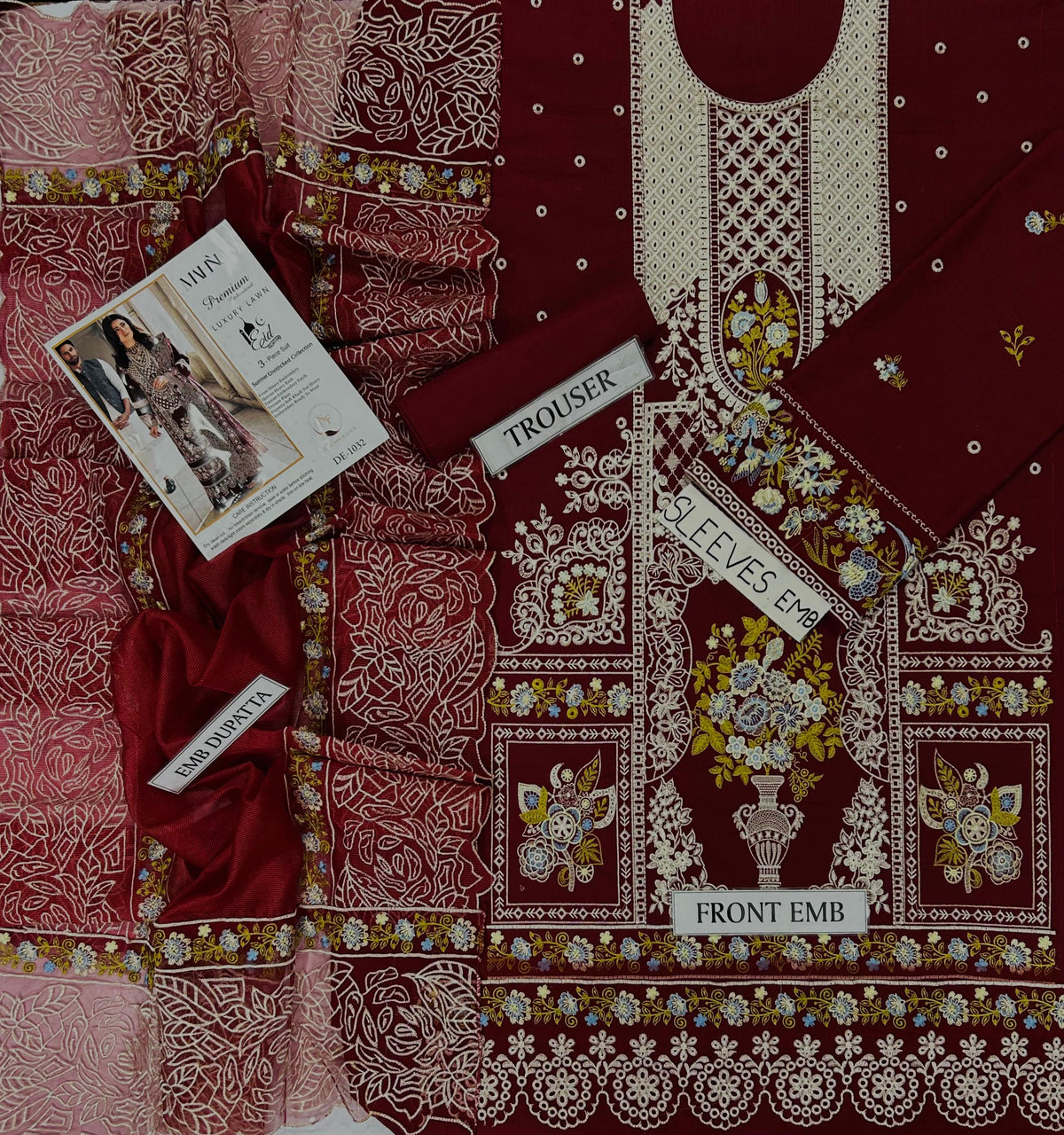 3-piece embroidered lawn suit by NNF from the Premium Luxury Lawn