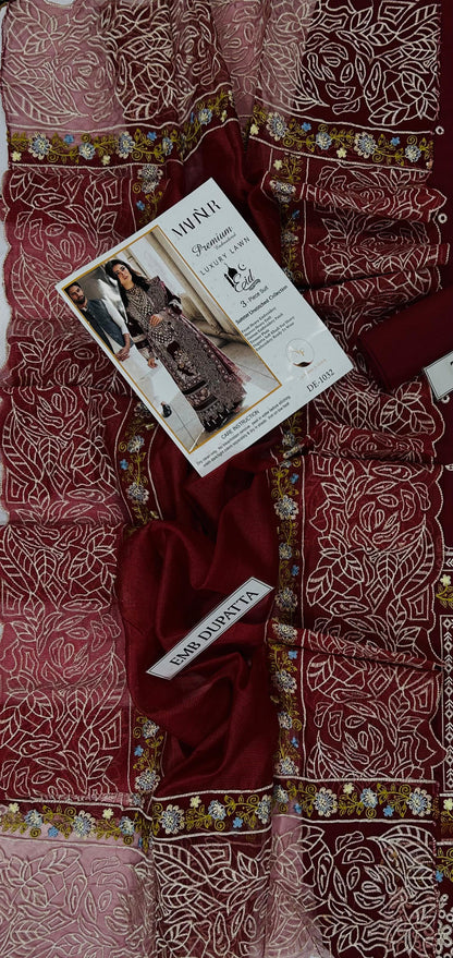3-piece embroidered lawn suit by NNF from the Premium Luxury Lawn