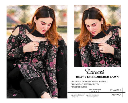 3-piece heavy embroidered lawn suit by Bareeze.