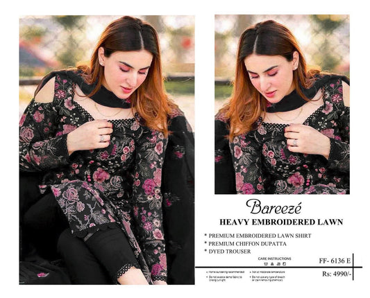 3-piece heavy embroidered lawn suit by Bareeze.