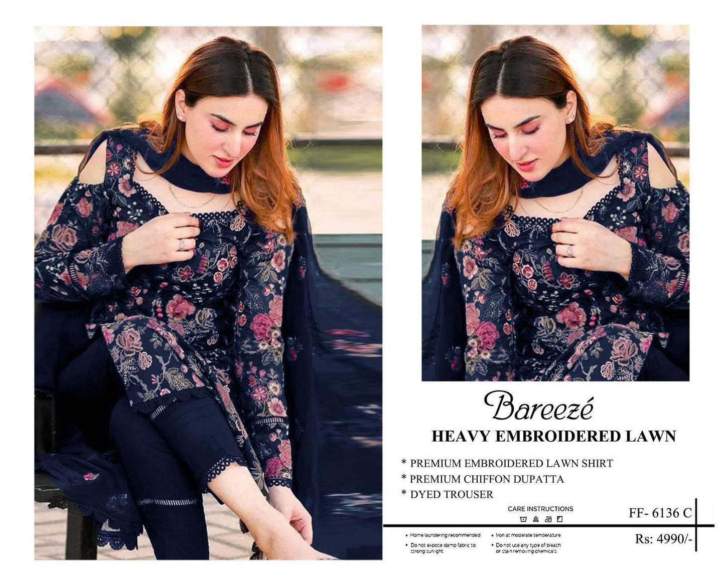 3-piece heavy embroidered lawn suit by Bareeze.