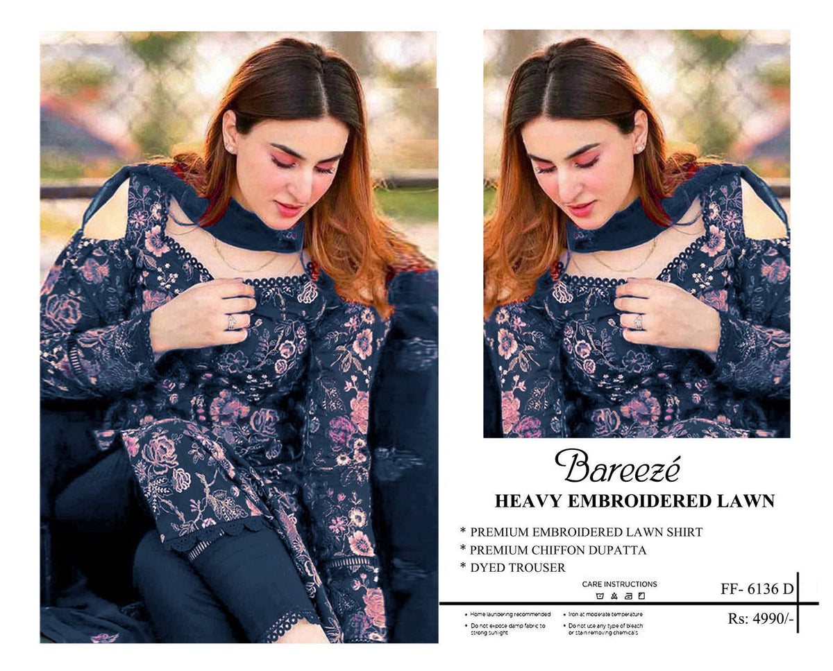 3-piece heavy embroidered lawn suit by Bareeze.