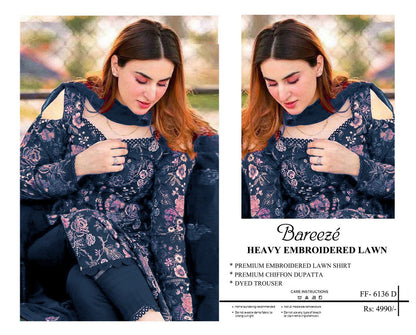 3-piece heavy embroidered lawn suit by Bareeze.