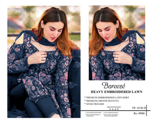 3-piece heavy embroidered lawn suit by Bareeze.