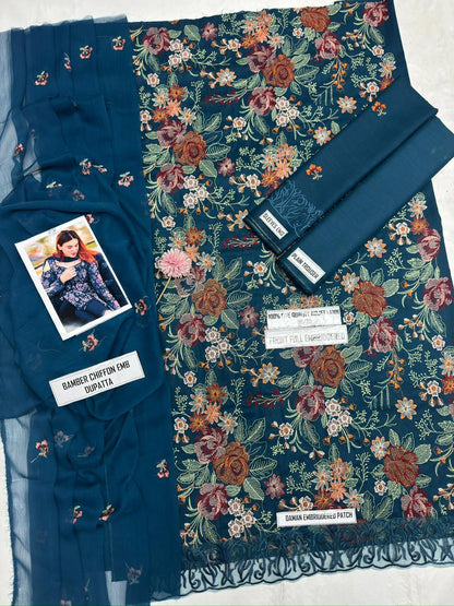 3-piece heavy embroidered lawn suit by Bareeze.