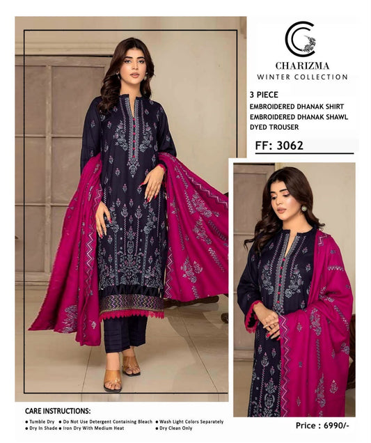 Charizma Winter Collection FF-3062 – 3 Piece Embroidered Dhanak Suit