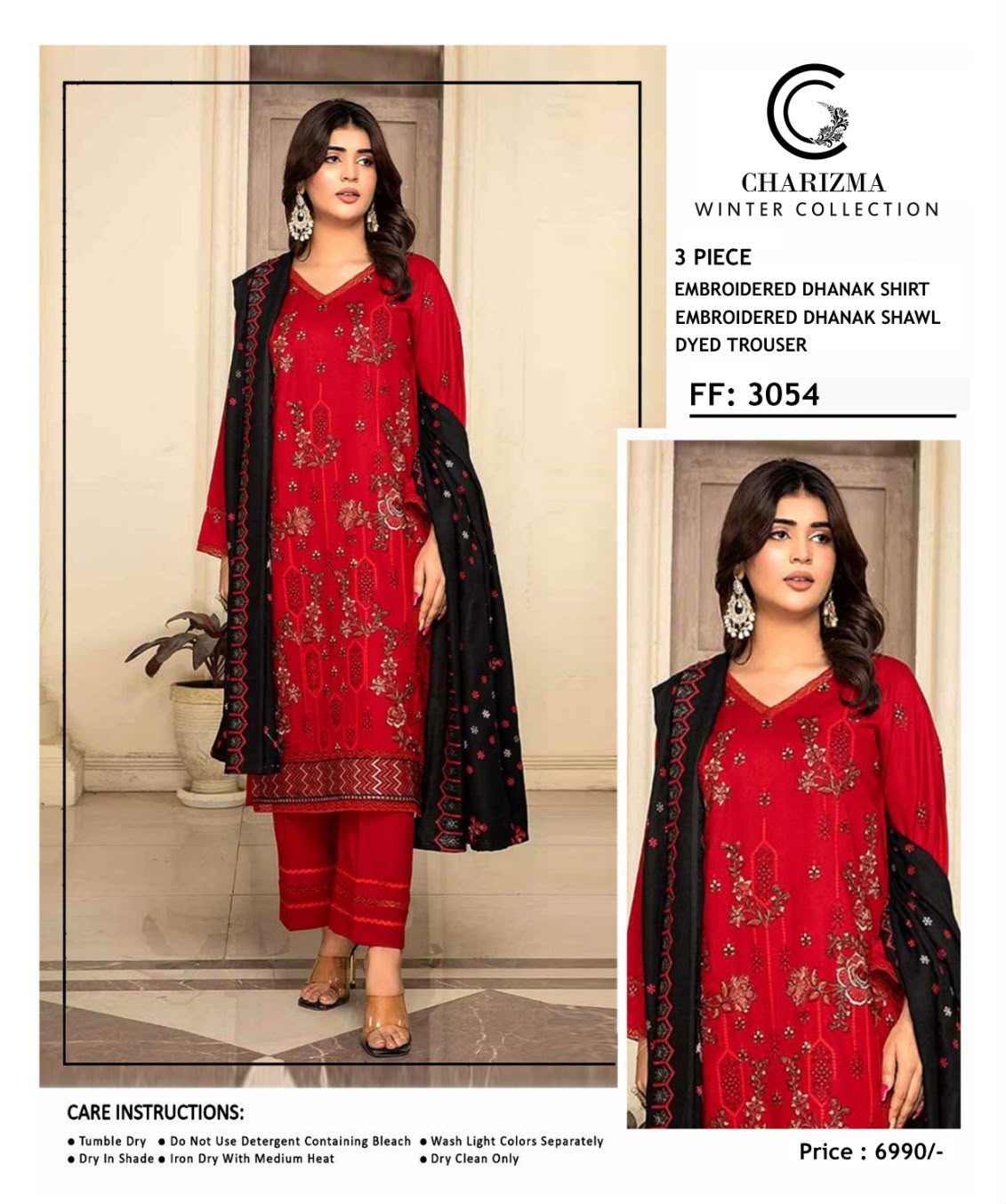 Charizma Winter Collection FF-3054 – 3 Piece Embroidered Dhanak Suit