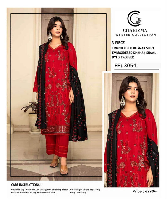 Charizma Winter Collection FF-3054 – 3 Piece Embroidered Dhanak Suit