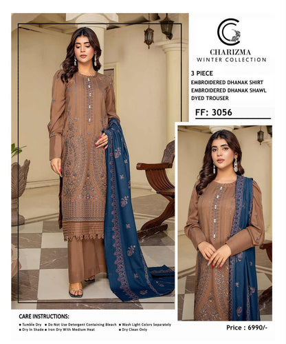Charizma Winter Collection FF-3056 – 3 Piece Embroidered Dhanak Suit