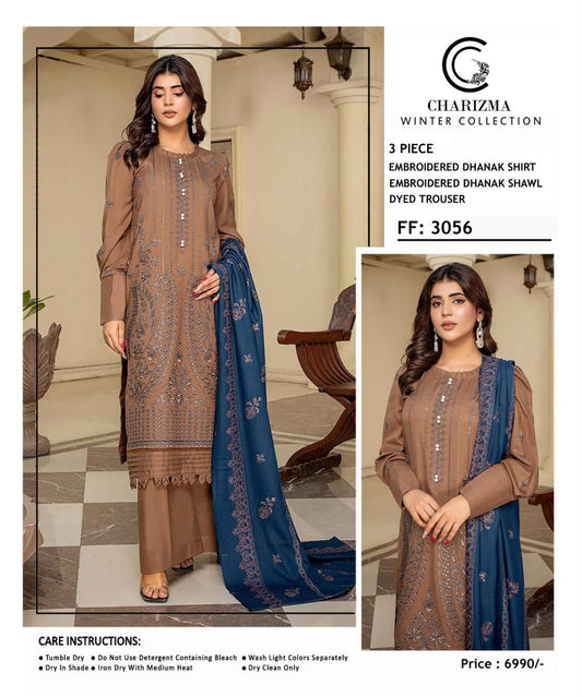 Charizma Winter Collection FF-3056 – 3 Piece Embroidered Dhanak Suit