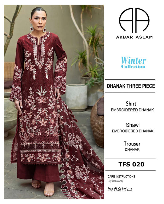 Akbar Aslam Premium Dhanak 3-Piece Embroidered Suit | Winter Collection 2026 | TFS-020