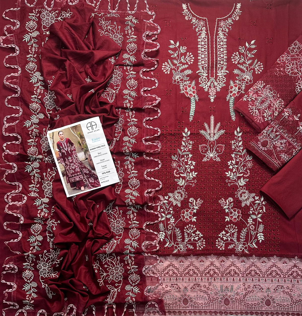 Akbar Aslam Premium Dhanak 3-Piece Embroidered Suit | Winter Collection 2026 | TFS-020