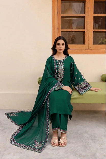 Batik Winter Collection BK-7625 – 3PC Embroidered Dhanak Suit (Teal Blue)