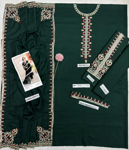 Batik Winter Collection BK-7625 – 3PC Embroidered Dhanak Suit (Teal Blue)