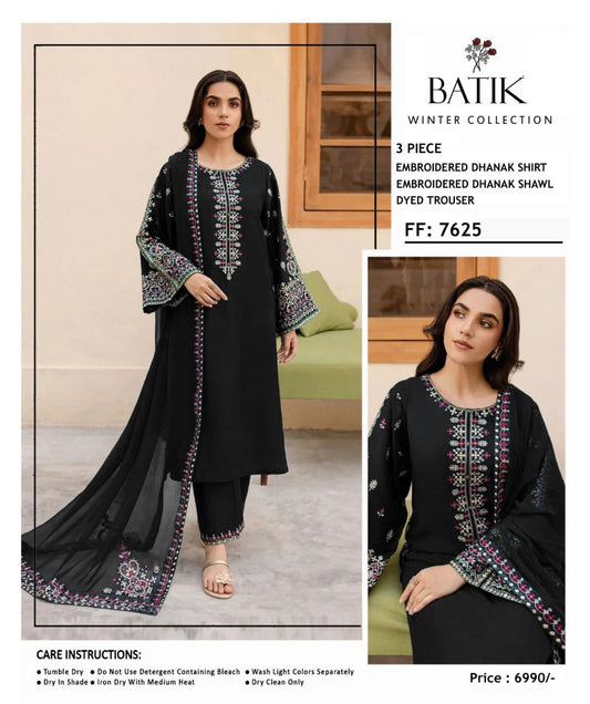 Batik Winter Collection BK-7625 – 3PC Embroidered Dhanak Suit (Teal Blue)