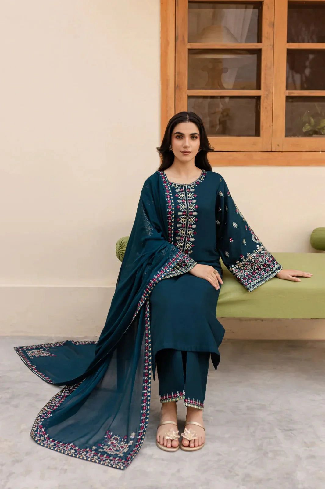 Batik Winter Collection BK-7625 – 3PC Embroidered Dhanak Suit (Teal Blue)