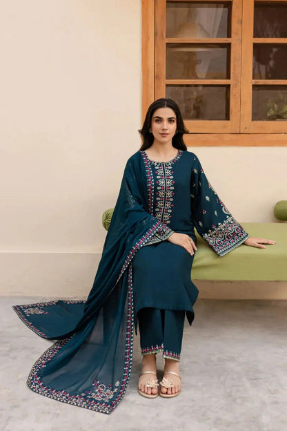 Batik Winter Collection BK-7625 – 3PC Embroidered Dhanak Suit (Teal Blue)