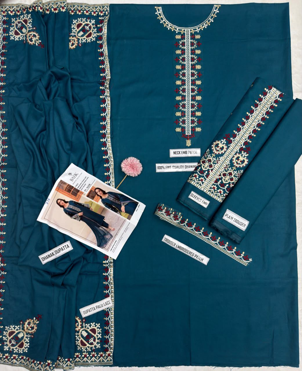 Batik Winter Collection BK-7625 – 3PC Embroidered Dhanak Suit (Teal Blue)