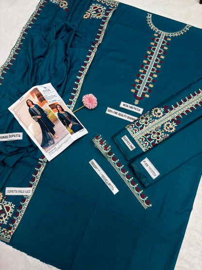 Batik Winter Collection BK-7625 – 3PC Embroidered Dhanak Suit (Teal Blue)