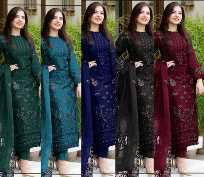 Nisa Winter Collection FF-7655B – 3PC Embroidered Dhanak Suit (Dark Green)