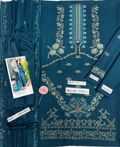 Nisa Winter Collection FF-7655B – 3PC Embroidered Dhanak Suit (Dark Green)