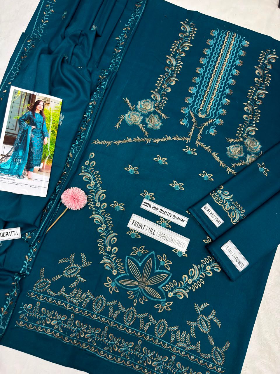 Nisa Winter Collection FF-7655B – 3PC Embroidered Dhanak Suit (Dark Green)