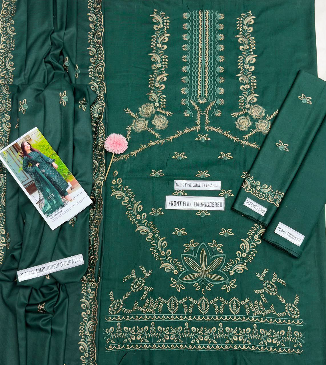 Nisa Winter Collection FF-7655B – 3PC Embroidered Dhanak Suit (Dark Green)